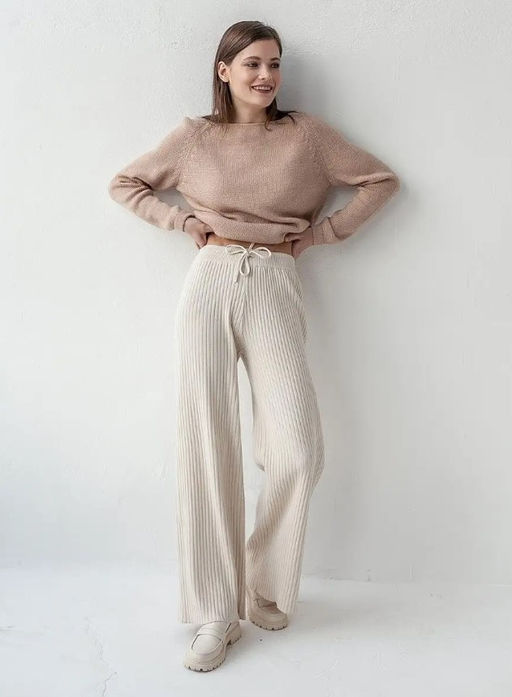 K13198 Брюки палаццо (вязаный трикотаж) СЛИВКИ