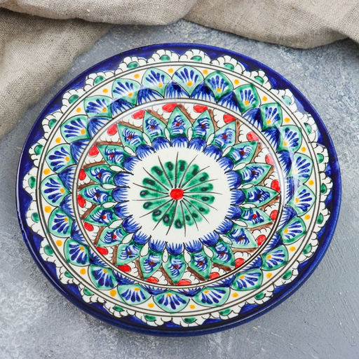 Тарелка Риштанская Керамика Цветы, синяя, плоская, 17 см, микс - Шафран фото 2