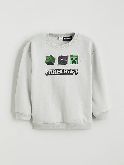 Bisiklet Yaka Minecraft Bask?l? Erkek ?ocuk Sweatshirt