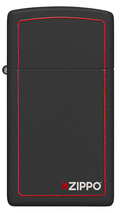 Зажигалка ZIPPO узкая с фирменным логотипом и красной окантовкой | Slim® 1618ZB