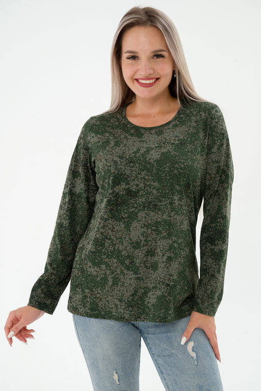 Футболка женская длинный рукав из кулирки цифра зеленый макси