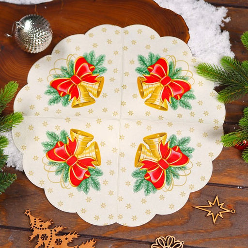 Цена за 3 шт. Салфетки бумажные круглые Art Bouquet Rondo Новогодние колокольчики, 3 слоя, d=32 см, 12 шт.