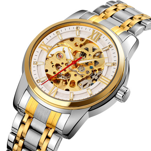 Часы наручные Skmei мужские механические с автоподзаводом 9222gold-silver-white