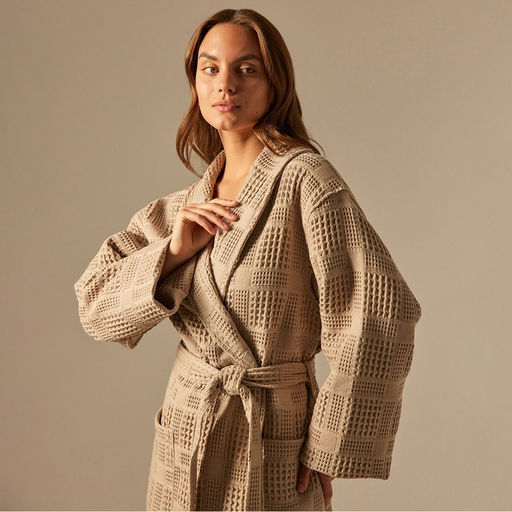 Халат вафельный женский SL HOME: Chess «Саббиа», размер XL, хлопок 100%, коричневый