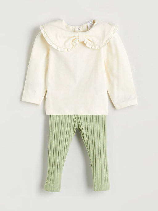 Bebe Yaka K?z Bebek Sweatshirt ve Tayt 2li
