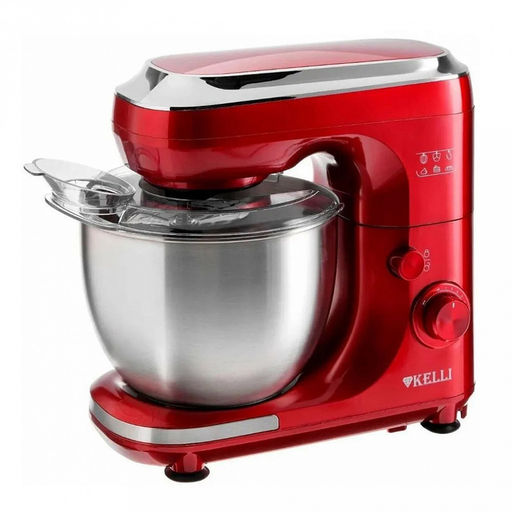 Миксер стационарный "Kelli" 7 режимов скоростей, металлическая чаша: 5л, планетарное вращение, кнопка подъема верхней части корпуса, съемные металлические насадки, надежная фиксация на поверхности, крышка от разбрызгивания, низкий уровень шума, мощно