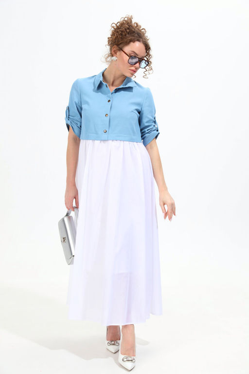 Платье NIKVA н967-1 молоко+голубой  фото 5