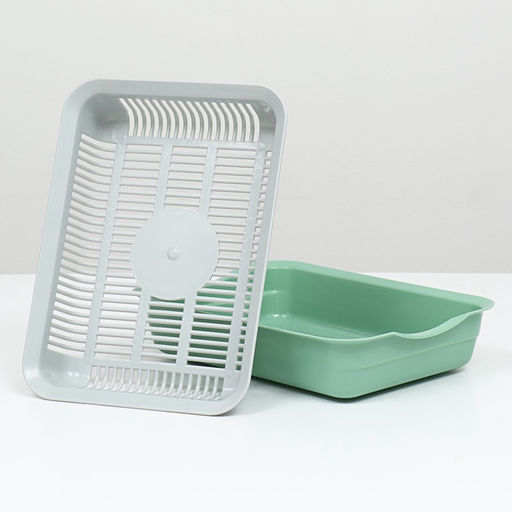 Лоток для кошек, 34.5×25.5×7.5 см, с сеткой, пластик, серый, оливковый