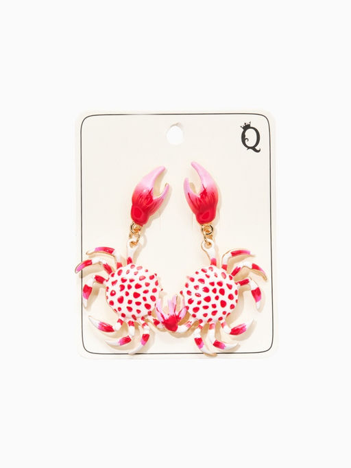 Серьги «Краб», красно-белые в золоте