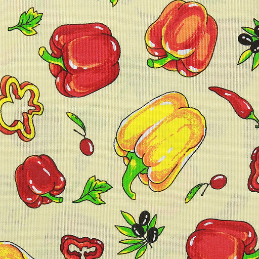 Шторы для кухни, 2шт 148х160см "Перцы, вид 1", на шторной ленте, рогожка (хлопок 100%) 171г/м2, упаковка классическая, пакет ПВХ 32х41см, "Домашняя мода" (Россия)