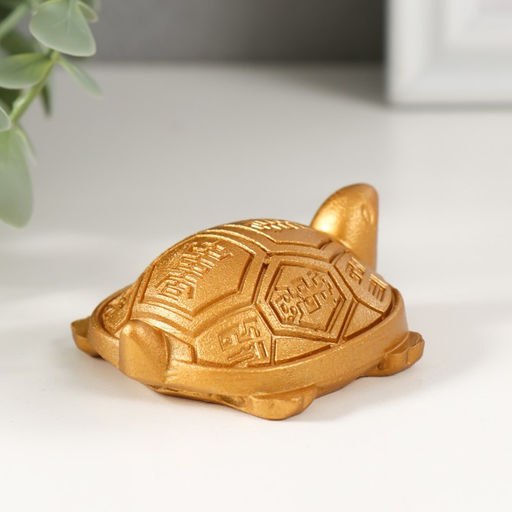 Нэцкэ фигурка полистоун под золото «Черепаха с символами на панцире», 6.4×5.5×2.2 см
