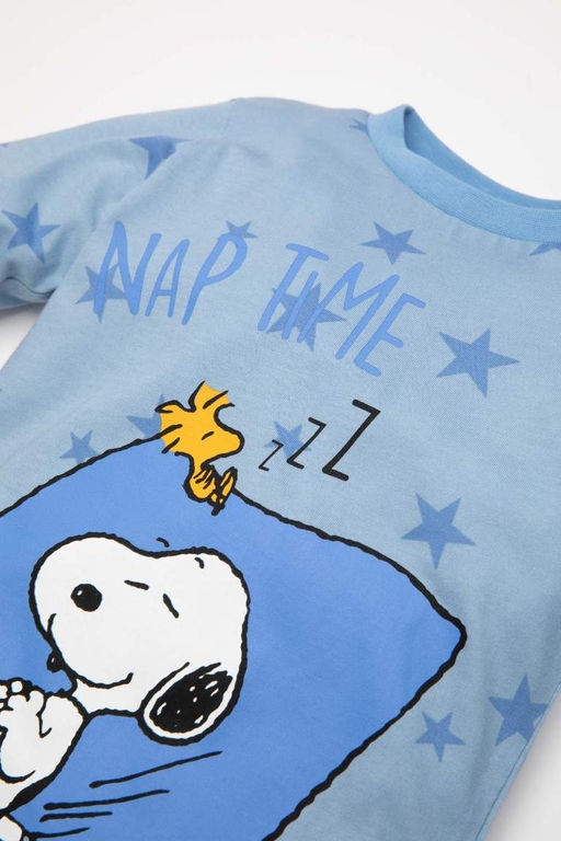 Пижамный комплект для маленьких мальчиков Snoopy: верх из чесаного хлопка с длинными рукавами и эластичным поясом, длинный низ - Defacto фото 4