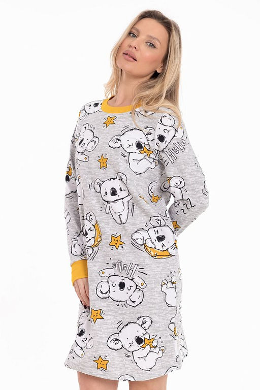 Сорочка с длинным рукавом начес М325413сж серый/желтый