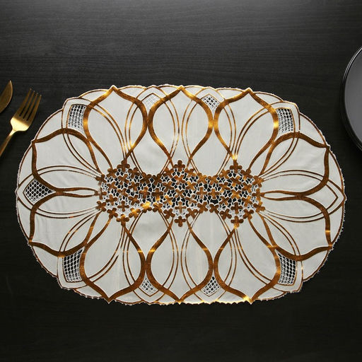Набор салфеток ажурных Доляна «Веер», 46×30 см, 4 шт., ПВХ, золотой