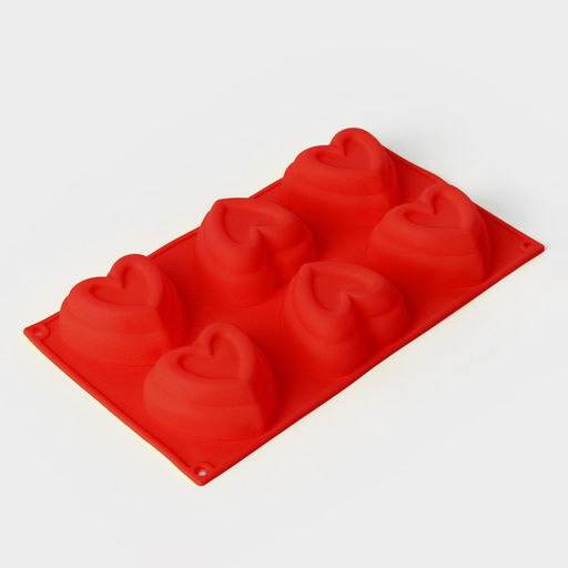 Форма для выпечки Доляна «Сердце в сердце», силикон, 17.5×30 см, 6 ячеек (8×8 см), розовая