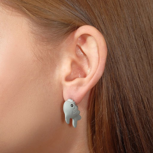Серьги из полимерной глины Акула, цвет серый