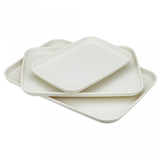 Поднос пластмассовый, набор 3шт: 24х17х2см, 30,5х22х2см, 35х25х2см, белый ротанг (Россия)