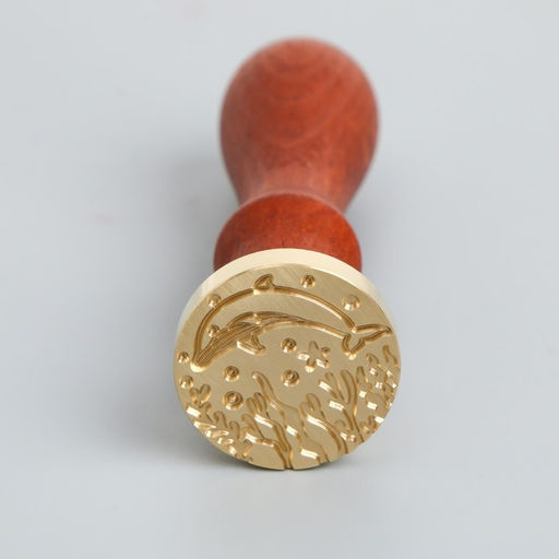 Печать для сургуча с деревянной ручкой «Дельфин и кораллы», 9×2.5×2.5 см