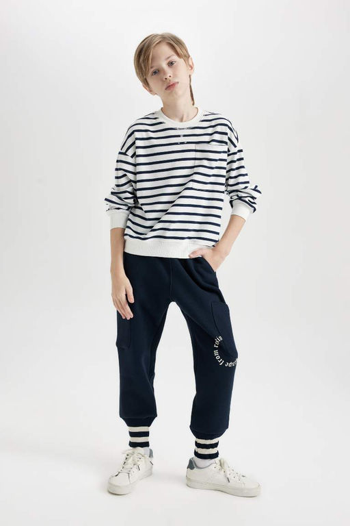 Темно-синие спортивные штаны стандартного кроя с принтом и эластичным поясом для мальчиков - Defacto фото 3