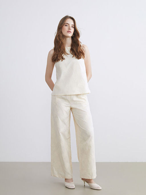 Beli Lastikli Kendinden Desenli Kad?n Pantolon