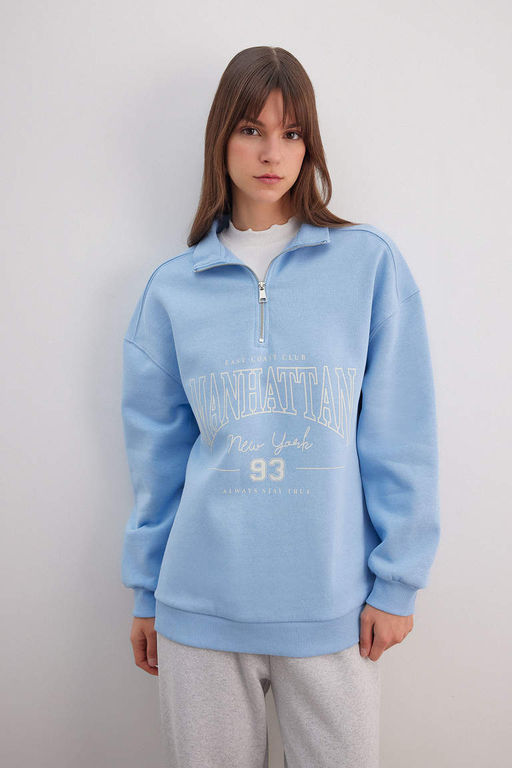 Мягкий толстый свитшот-туника с круглым вырезом стандартной посадки - Defacto фото 3