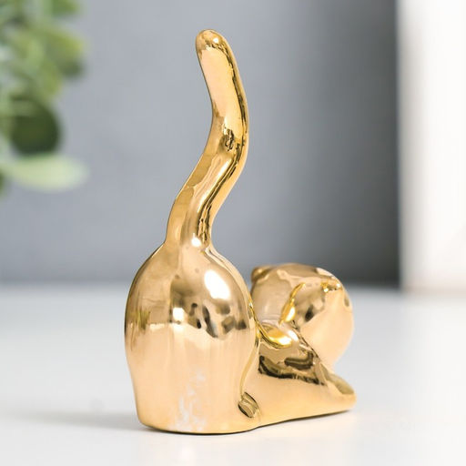 Фигурка керамика «Кот - потягушки», золото, 5.5×2.4×7.8 см