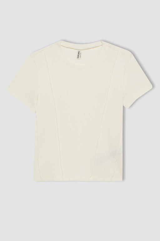 Облегающая футболка в рубчик с короткими рукавами для девочек - Defacto фото 8