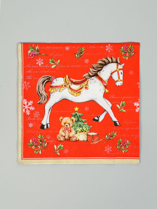 Цена за 3 шт. Салфетки бумажные трёхслойные «Новогодняя лошадка. Красный фон», 33×33, 20 шт.