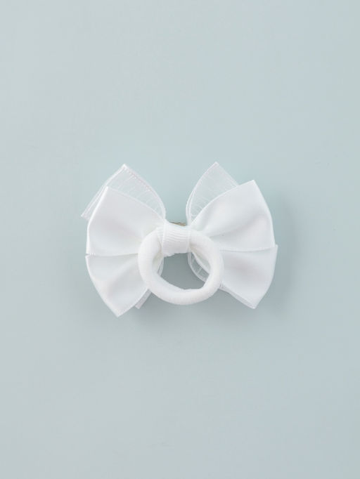 Цена за 6 шт. Бант для волос на резинке «Школьница», полосы стразы, 6.5 см, белый