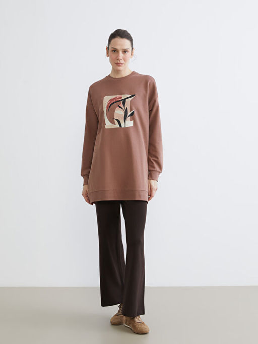 Bask?l? Oversize Kad?n Sweatshirt Tunik