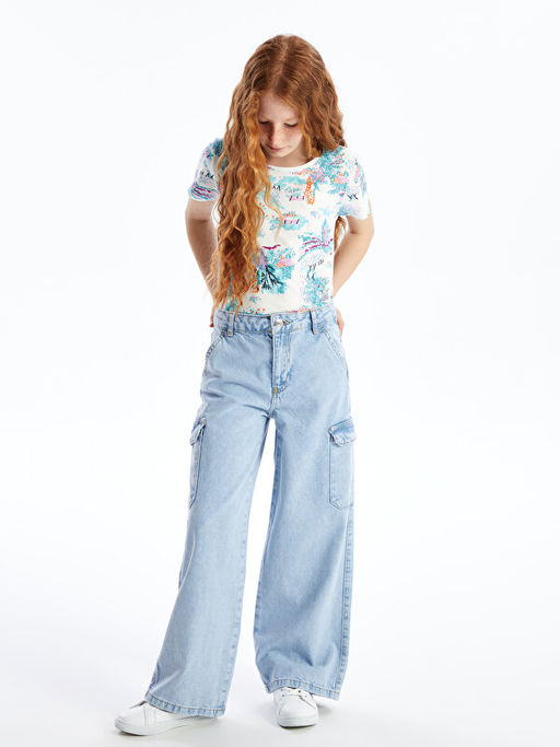 Bisiklet Yaka Bask?l? K?sa Kollu K?z ?ocuk Ti??rt - Waikiki фото 4