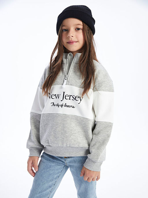 Dik Yaka Bask?l? Uzun Kollu K?z ?ocuk Sweatshirt - Waikiki фото 3