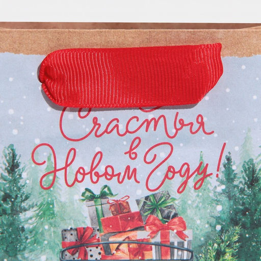 Цена за 3 шт. Пакет подарочный новогодний крафтовый Новогодний экспресс, S 12?15?5.5 см