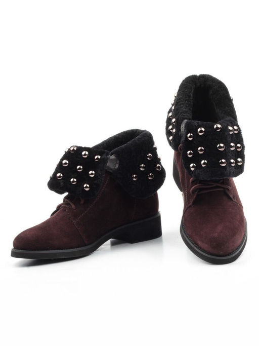 04-2265-B503M-Y1138 BROWN Ботинки женские (натуральная замша, нат.мех)