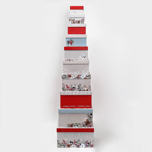 Набор новогодних подарочных коробок 10 в 1 С Новым годом, 10?10?6 ? 28?28?15 см