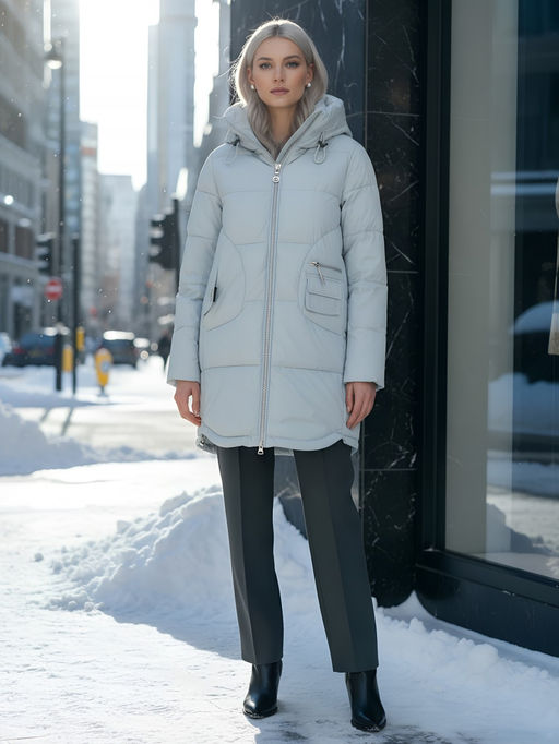 Куртка зимняя женская с капюшоном модная голубого цвета 3193Gl - Visdeer фото 22