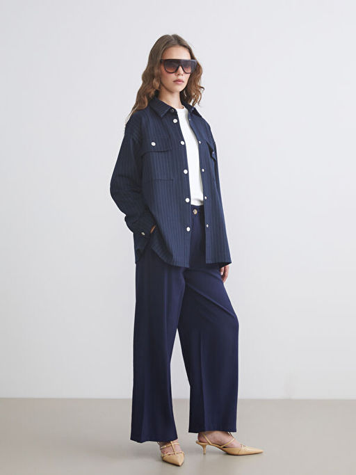 Loose Fit Geni? Pa?a Kad?n Pileli Pantolon