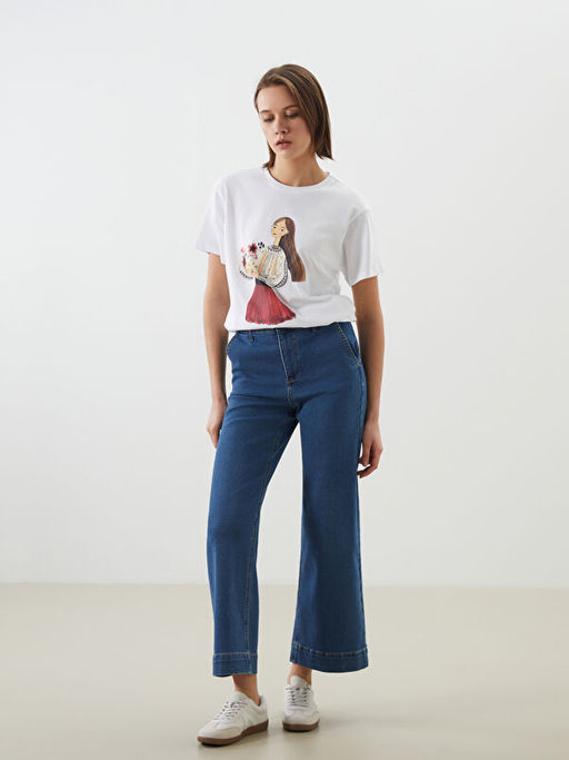 Bisiklet Yaka Bask?l? Kad?n Ti??rt