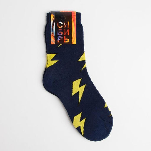 Цена за 2 шт. Носки мужские махровые «Молнии», цвет тёмно-синий, размер 25