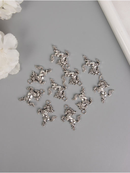 Набор декоративных элементов для творчества «Конь на дыбах», металл под серебро, 10 шт., 3.1×2.4×0.3 см