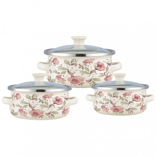 Набор мини-кастрюль эмаль ZEIDAN 6 пр (0,5л, 0,8л, 1,2л) с крыш, арт. Z-80623