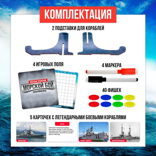 Настольная игра «Морской бой. Военные сражения», 2-4 игрока, 10+