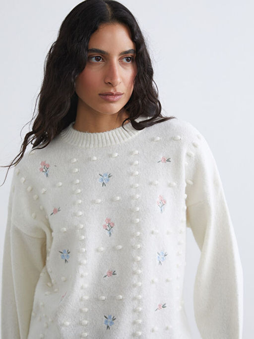 Bisiklet Yaka Nak??l? Kad?n Triko Kazak