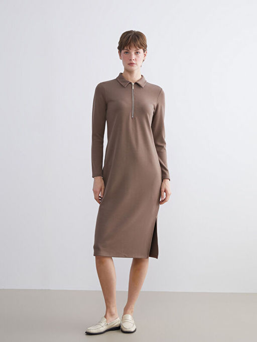 B?y?k Beden Polo Yaka Y?rtma?l? Elbise