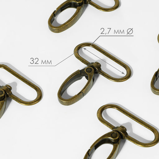 Карабин металлический, 45×38 мм / 32×2.7 мм, 10 шт., цвет бронзовый