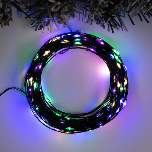 Гирлянда Нить 20 м роса, IP20, чёрная нить, 200 LED, свечение мульти, 12 В