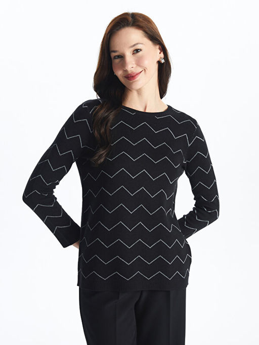 Bisiklet Yaka Desenli Uzun Kollu Kad?n Triko Kazak - Waikiki фото 2