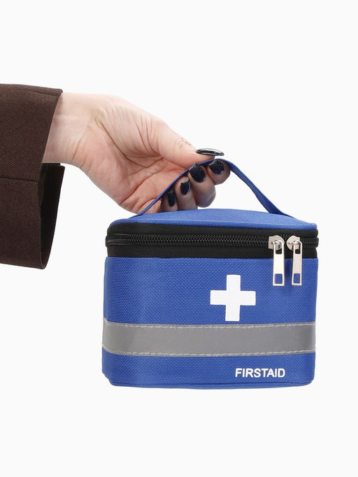 Косметичка-аптечка на молнии, на подкладке, с ручкой, с принтом, синяя