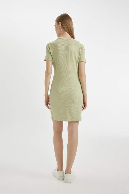 Мини-платье Bodycon с круглым вырезом в рубчик и короткими рукавами - Defacto фото 5