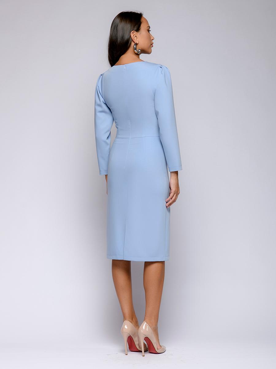 Платье розовое длины миди с асимметричным воротом и длинными рукавами - 1001dress фото 7